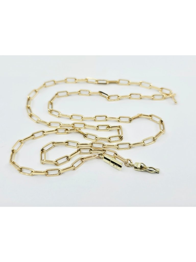 Unique 14k Karat Solid Yellow Gold Designer Rectangular Paperclip Link Chain